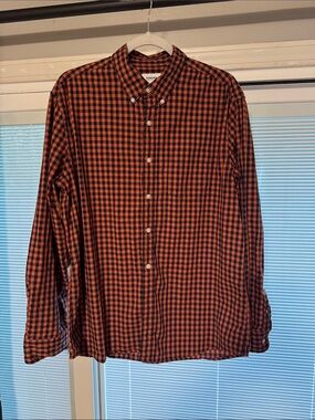 Sonoma Orange and Navy Blue Check Button-Down Shirt